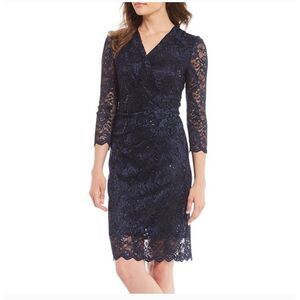 Alex Marie Grace Lace & Sequin Sheath Dress in Navy NWOT Size 2